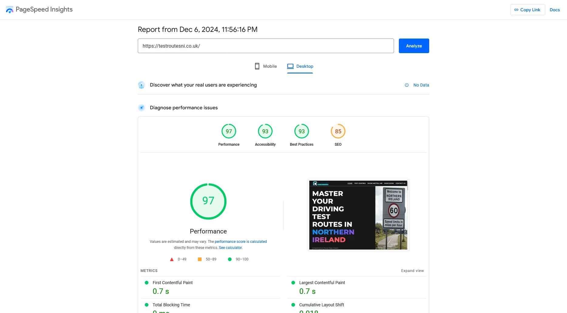 Page Speed Insight for Desktop