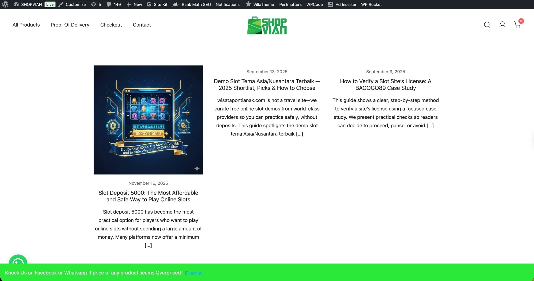 The storefront overrun with slot spam posts injected by the attacker